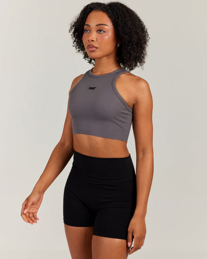 Cropped Ribbed Singlet - Charcoal