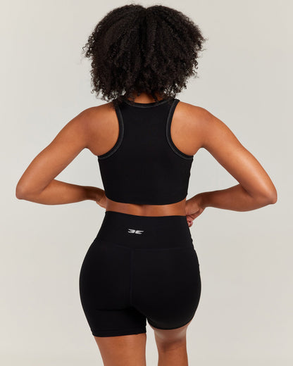 Cropped Ribbed Singlet - Black