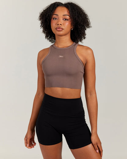 Cropped Ribbed Singlet - Brown