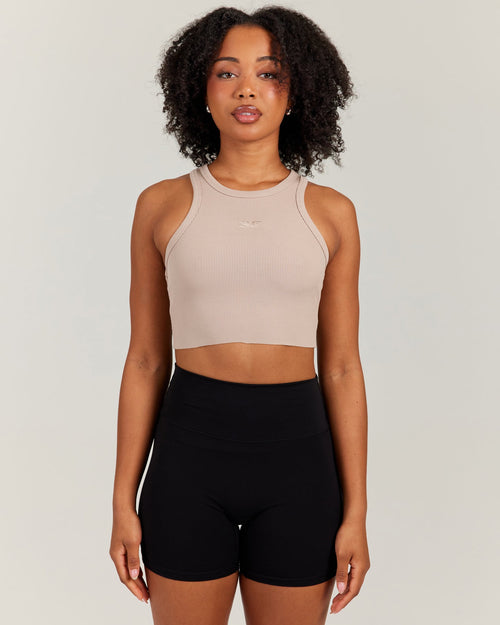 Cropped Ribbed Singlet - Beige