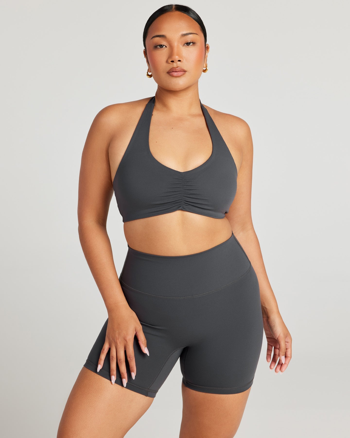 Halter Scrunch Bra - Charcoal