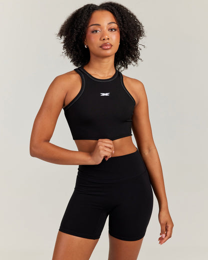 Cropped Ribbed Singlet - Black