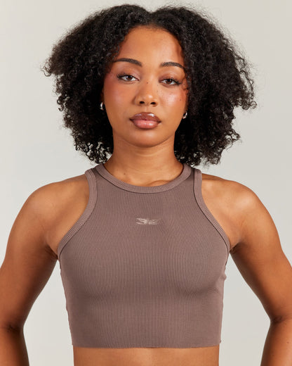 Cropped Ribbed Singlet - Brown