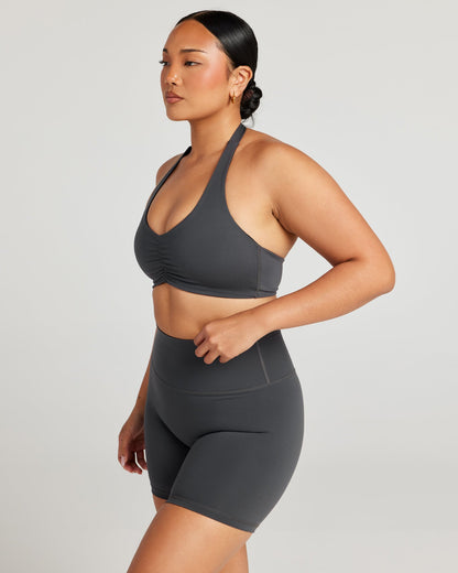 Halter Scrunch Bra - Charcoal