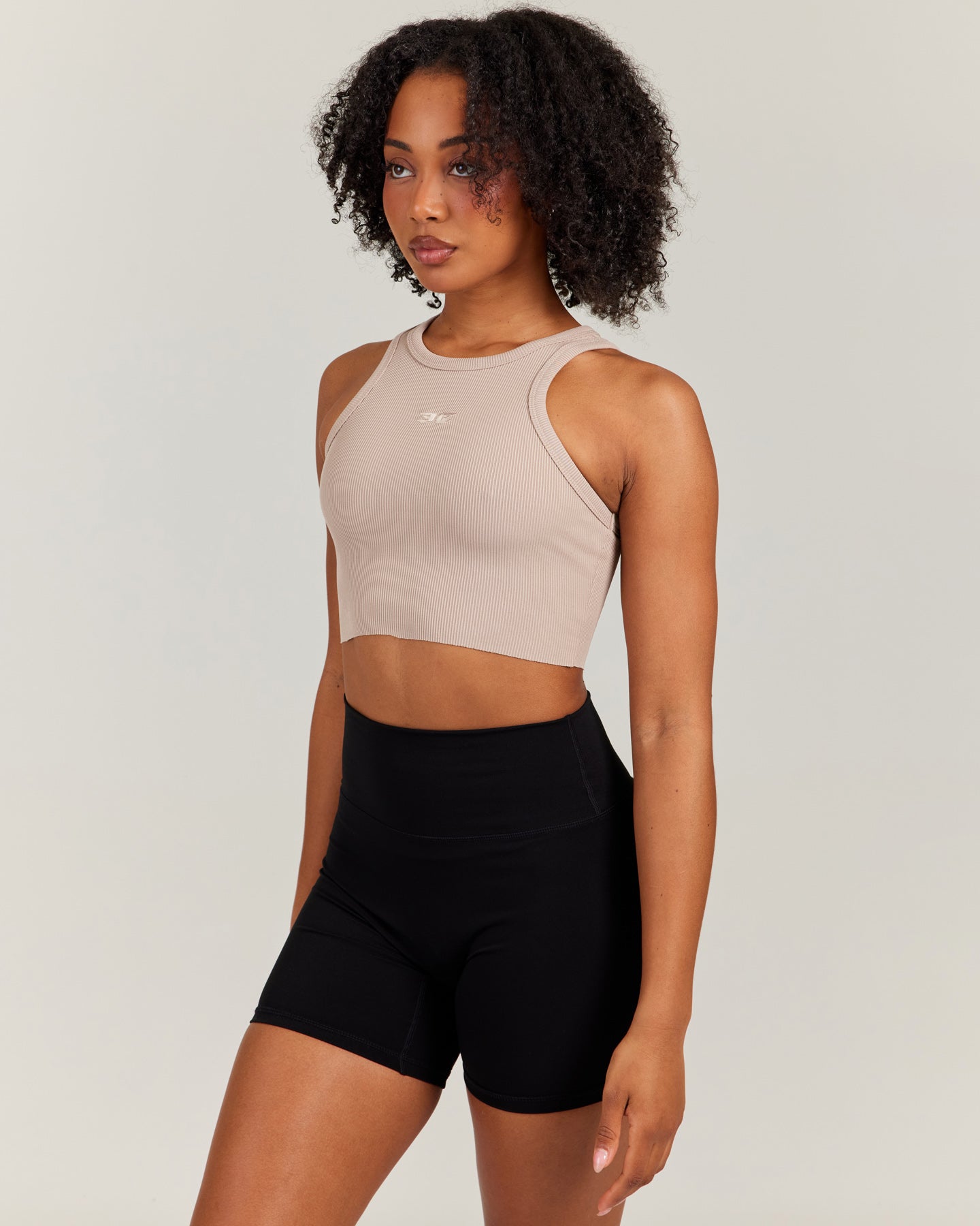 Cropped Ribbed Singlet - Beige